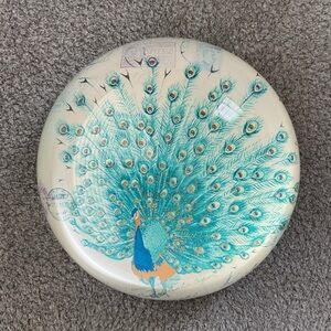 Glass Dome Paperweight Colorful Peacock Sea Blue